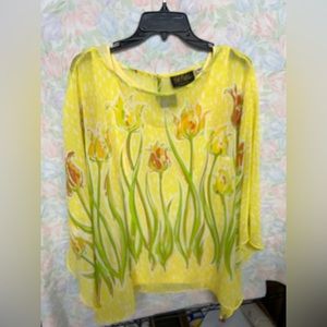 Bob Mackie Blouse Wearable Art Short Sleeve Blouse yellow size XL